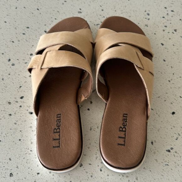 L.L. Bean Women's Natural Tan Leather Straps Slides Casual Sandals Size 9 NWOT - Picture 5 of 12